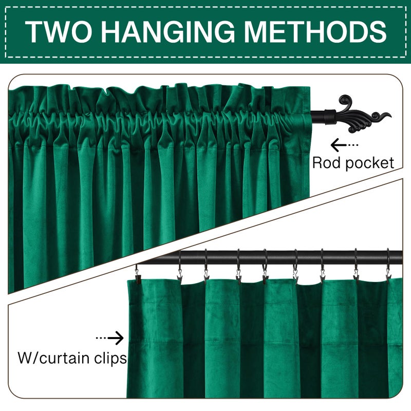 StangH Velvet Curtains Emerald Green 108 inches - Luxury Home Decor Blackout Insulated Velvet Curtain Panels Extra Long Wall Backdrops for Living Room Sliding Glass Door, W52 x L108-inch, 2 Pieces - Image 3